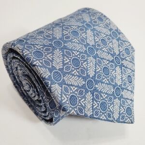 Dormeuil Blue & Silver Geometric Men's Silk Designer Necktie Jacquard Fabric